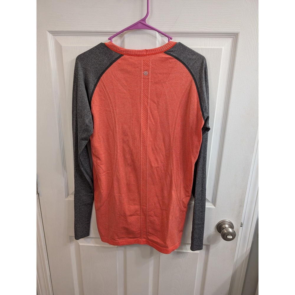 Lululemon Swiftly Tech Long Sleeve Women Coral Grey Thumbholes - Size 12 - Picture 2 of 6
